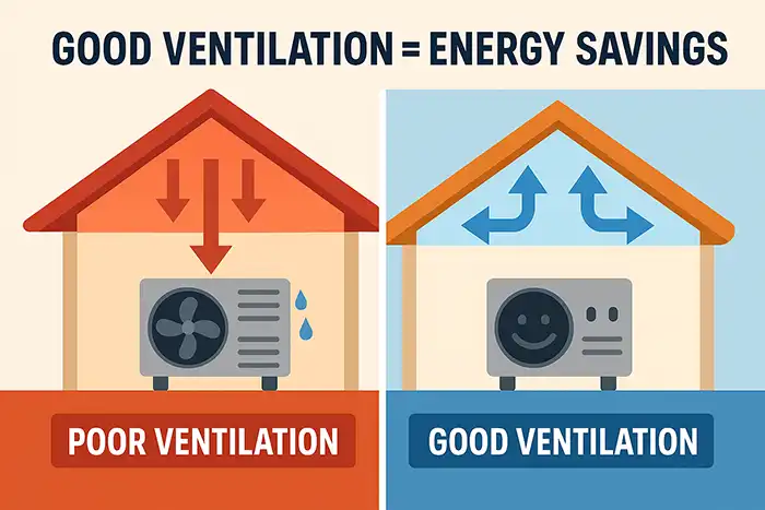 Comparison of energy impact between poor and good attic ventilation.