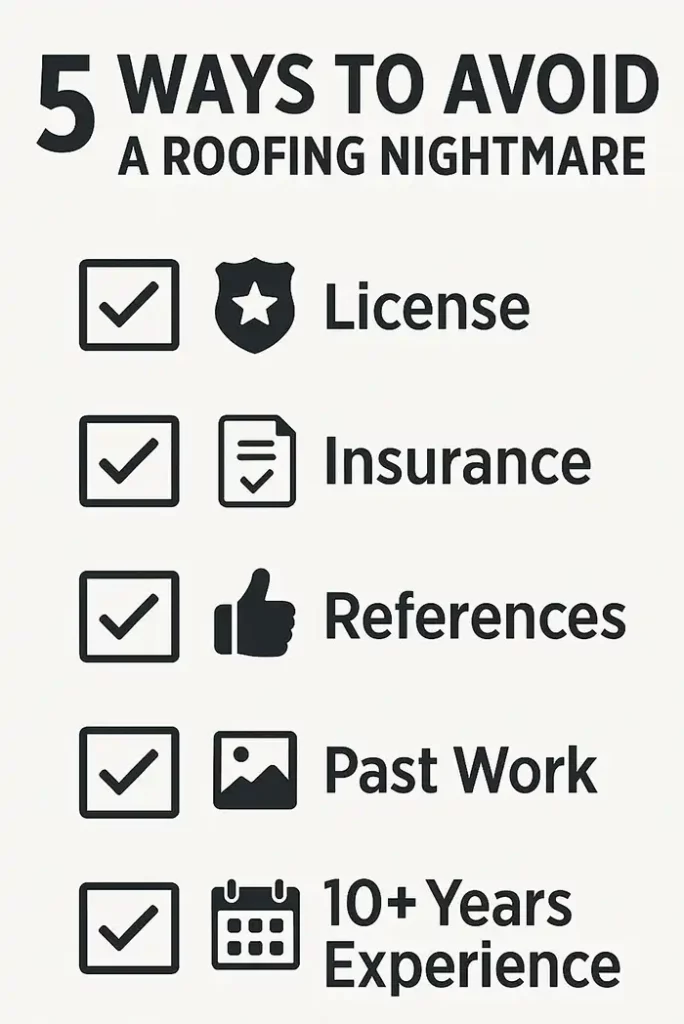 Infographic showing checklist to avoid bad roofing contractors

