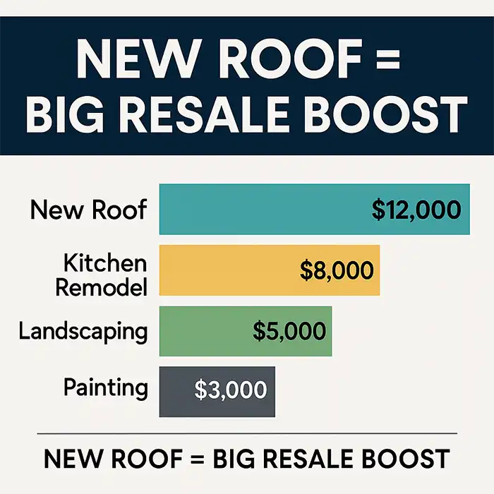 Chart showing new roof's ROI compared to other home improvements.