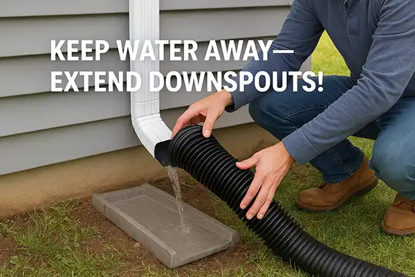 Extending downspouts to move water away from home foundation.