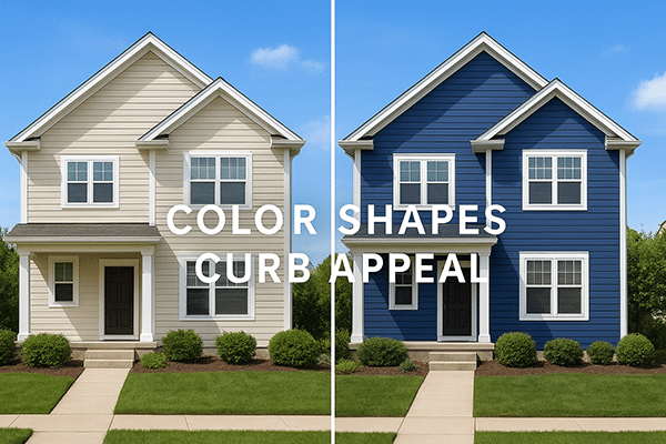 Comparison of two houses with different siding colors showing curb appeal impact