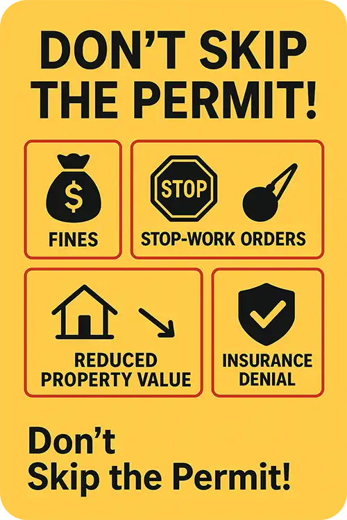 Infographic showing the risks and consequences of home renovations done without required permits