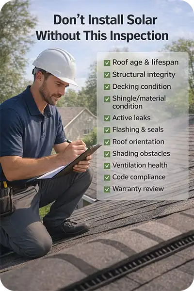 Roof inspector reviewing checklist before solar installation