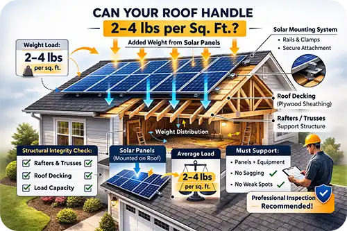 Cutaway roof diagram showing solar panels and structural load distribution