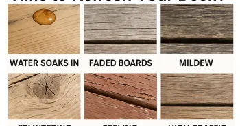 Grid showing common signs that a deck needs staining/sealing